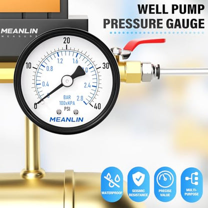 0-40Psi 2" DIAL FACE 1/4" NPT Well Pump Pressure Gauge, with 1/2" NPT and 3/8" NPT Hex Bushing, 3-2-3% Accuracy, Center Back Mount - size: 0-40Psi, style: 1/4"NPT Back Mount