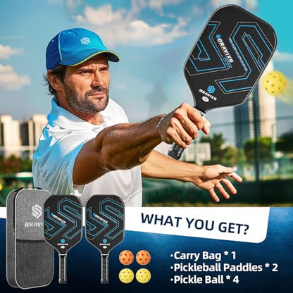 Pickleball Paddles Set of 2 USAPA Approved T700 Raw Carbon Fiber Pickleball Paddle, Friction Surface Pickleball Rackets with 4 Balls 1 Pickleball Bag, Pickle Ball Paddle Set for Men and Women - color: Blue
