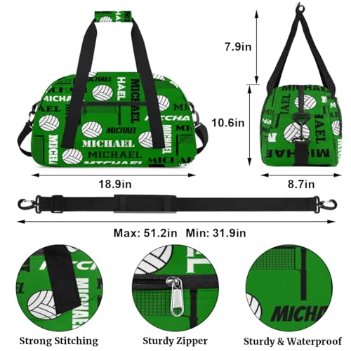 Custom Volleyball Gym Bag Duffel Bag for Women Men, Personalized Name Sport Bag Overnight Bags Customized Travel Weekender Bag, Dark Green - color: Dark Green