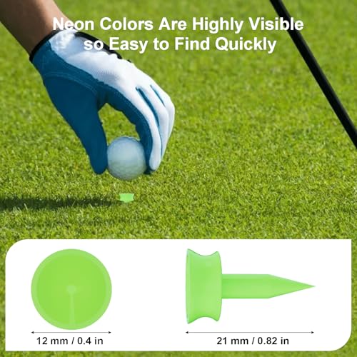 Grivznud 100 Pack 0.82 Inch Neon Yellow Plastic small tees golf， Short Golf Tees,Durability & Stability, Engineered to Minimize Friction and Side Spin，Golf practice supplies，small golf tees for par 3. - color: Green