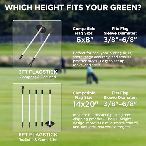 KINGTOP Golf Flagstick - Portable Design, Practice Putting Green Flag Stick for Yard, Club - Golf Pole Pin Flagpole, 3FT or 6FT Heights Available - color: 3ft White Flagpole-1 Pack