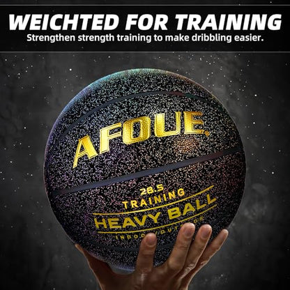 2.2LBS 1.0kg Heavy Training Basketball, 28.5" Size 6 Quality Faux Leather Construction Starry Black, Indoor Outdoor Improving Strength Handling Dribbling Shooting (Deflated)