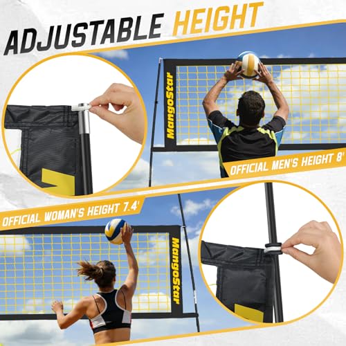 MangoStar Volleyball Net, 12FT Portable Volleyball Net for Backyard Beach, Adjustable Height, Freestanding Volleyball Net with Carry Bag for Indoor&Outdoor, Professional Net for Hitting&Serving