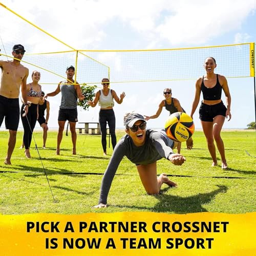 CROSSNET 4-Way Volleyball Net Set with Adjustable Poles Backpack & Official Ball Quick Setup Outdoor Volleyball Game for Adults & Kids 4 Square Volleyball Net for Backyard Beach Yard Lawn & Park Play