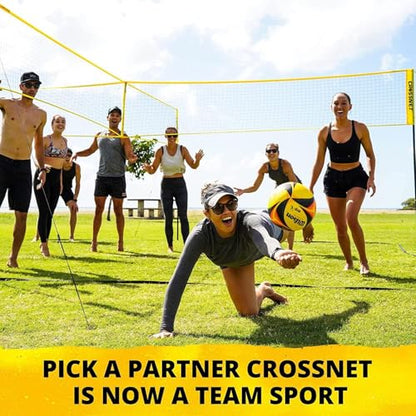 CROSSNET 4-Way Volleyball Net Set with Adjustable Poles Backpack & Official Ball Quick Setup Outdoor Volleyball Game for Adults & Kids 4 Square Volleyball Net for Backyard Beach Yard Lawn & Park Play