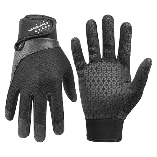 HANDLANDY Baseball Batting Gloves for Adult Youth, Grip Breathable Softball Batting Gloves Fit Men Kids Boys Girls - color: Dark Black-Kids, size: Kids X-Small