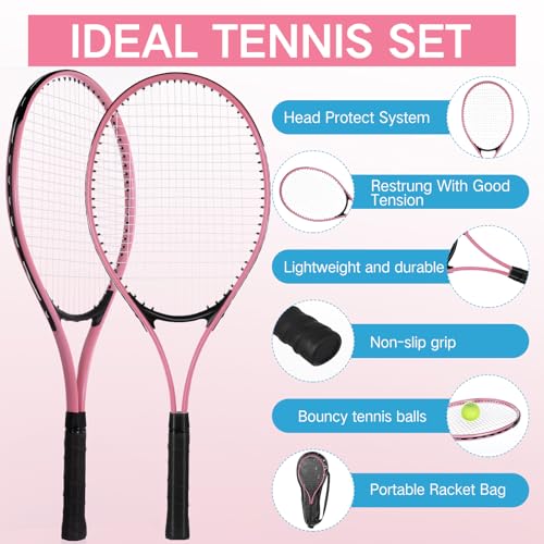 4 Pcs Tennis Rackets for Adult Recreational 4 Players 27" Tennis Racquet Lightweight Tennis Racket with 3 Tennis Balls for Training Beginners with Overgrips Carry Bag
