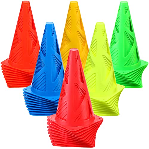 Tuanse 60 Pieces Plastic Agility Cones, 9 Inch Indoor Outdoor Training Sport Cone, Soccer Flexible Cone Sets Marker Cones for Kid Dog Training, Party, Drills, Basketball, Soccer - color: Assorted Colors