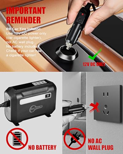 ROCGORLD R8 Tire Inflator Portable Air Compressor, DC 12V Air Compressor Portable with Large Dual Digital Screen, 3X Faster Inflation Air Pump for Car, Bike, Ball, Motor