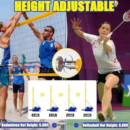 Volleyball/Badminton Poles, Volleyball Net Badminton Sets for Backyards, Volleyball Poles with Wheels, Adjustable Heights 5.1 ft-6.9 ft, Heavy Duty Volleyball Net with Poles, (Blue+Yellow)