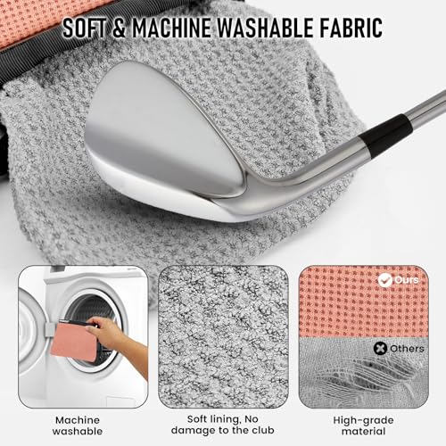 Golf Club and Golf Ball Cleaning Bag - Cleans Club Grooves, Golf Bag Accessories,Waterproof Clean Face Tech, Detachable Clip, Machine Washable,Golfer Gifts for Men(1-Pack,PINK) - color: PINK