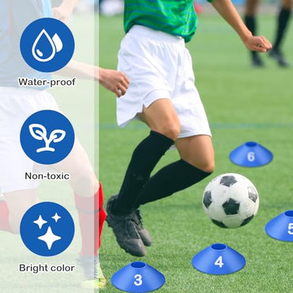 10 Pcs Numbered Sports Disc Cones 1-10 Soccer Cones with Mesh Carry Bag Flexible Agility Cones Soft Field Cones for Gym PE Classes School Activities Games, Sports Training Equipment - color: Blue