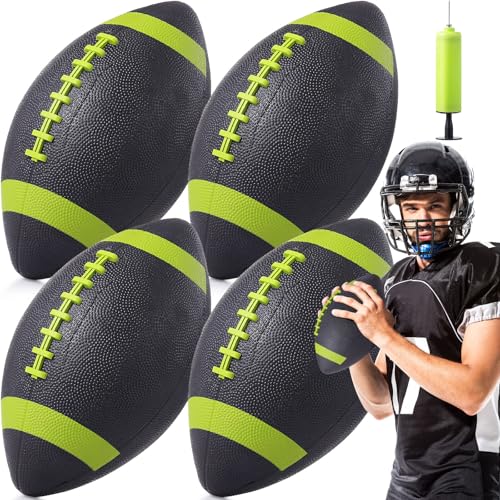 WinnerWhy 4 Pack Youth Footballs, Official Size 6 Footballs Junior Size Inflatable Rubber Football with Pump 6 x 10 Inch Outdoor Composite Leather Football for Youth Party Favors - color: Black,Green