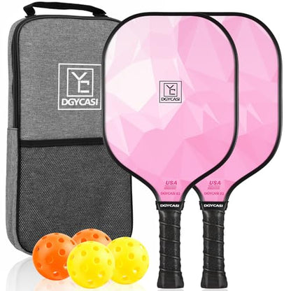 YC DGYCASI Pickleball Paddles Set of 2, 2026 USAPA Approved Pickleball Set, Fiberglass Lightweight Pickle Ball Rackets 2 Pack, 2 Outdoor Pickleball, 2 Indoor Pickleball Balls, 1 Pickleball Bag - color: Pink