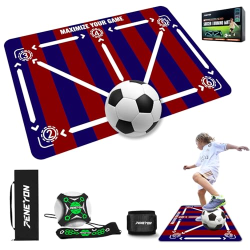 Soccer Training Equipment,Soccer Training Mat Improve Strength,Agility and Coordination,Anti-Slip Silent Absorption Soccer Footwork Training Mat,Soccer Trainer for Indoor/Outdoor Drills - style: Training Set 35*23 IN - D