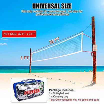 Professional Volleyball Net Outdoor Sand, Grass Volleyball Nets for Backyard, Portable Beach Kids Badminton Net Pro Volleyball Practice Net Set 32X3FT Indoor Volleyball Net for Pool Inground, No Poles