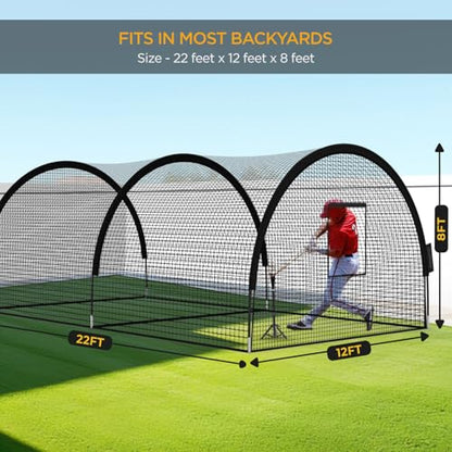 Baseball Batting Cage Net Batting Cages for Backyard Portable Pop Up Cage for Baseball and Softball with Pitching Machine Hole and Detachable Door (22ftx12ftx8ft) - size: 22ftx12ftx8ft
