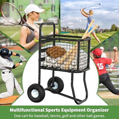 GARVIN Baseball Cart with Wheels – Heavy-Duty Powder-Coated Steel Frame, Holds 300+ Baseballs or 150 Softballs, 10.5" All-Terrain Wheels, Ball Transport Cart for Field & Training