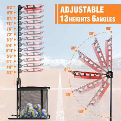 Volleyball Setter Training Equipment, Volleyball Setter Trainer Net with 2 Target Hoop Size,13 Heights & 6 Angles Adjustable, Serving Spiking Drills System with Ball Collection Bag