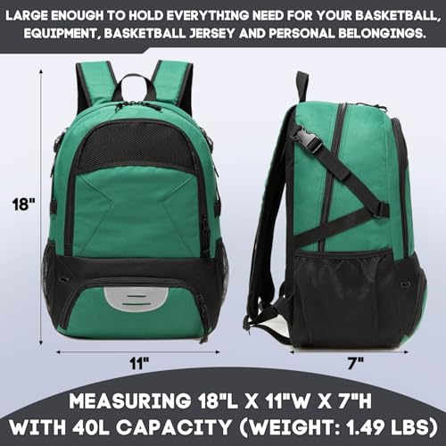 Basketball Bag Backpack, Large Capacity Sports Equipment Bags for Basketball, Soccer, and Volleyball. - color: green