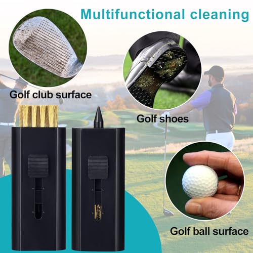PAGOW 2 Pack Retractable Golf Club Cleaner Brush, Portable Double-Sided Golf Club Brush Groove Cleaner-Multicolor - color: Black