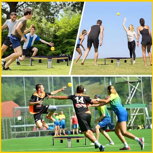 Outdoor Beach Ball Game Includes 3 Balls, Net and Carrying Bag -Roundnet Game Set for Adults, Kids, and Family - Perfect for Beach, Yard, Lawn, Backyard, and Park