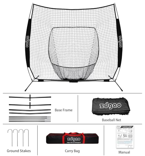 7×7ft Baseball Softball Practice Net- Portable Baseball Net for Batting, Hitting, Pitching Come with Carry Bag, Training for Players of Any Skill Level - Easy Assembly