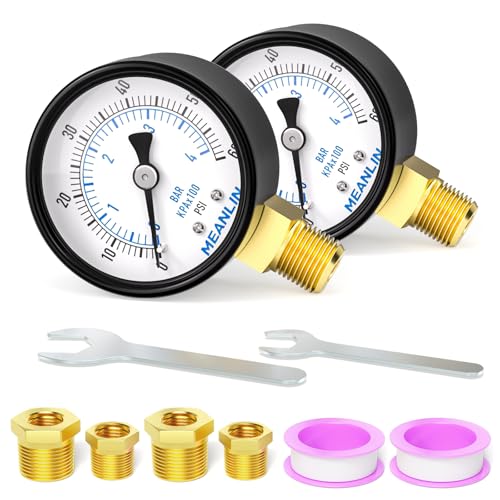 0-60Psi 2" DIAL FACE 1/4" NPT Well Pump Pressure Gauge, with 1/2" NPT and 3/8" NPT Hex Bushing, Pool Sand Filter WOG Water Oil Air Pressure Test, Lower Mount (Pack of 2) - size: 0-60Psi/2PCS, style: 1/4"NPT Lower Mount