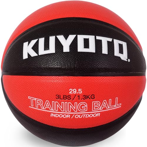 KUYOTQ 3LBS/3.3LBS/2.2LBS Weighted Heavy Training Basketball 29.5/28.5" in and Outdoor Improving Handling Dribbling Passing Rebounding Skill Composite Size 7/6 Weighted Training Basketball Equipment - color: Black+Red, size: Size 7 Adult - 29.5"-3LBS