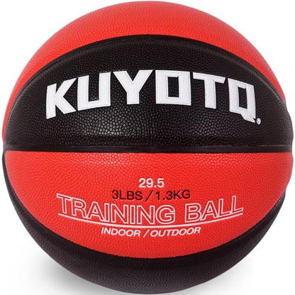 KUYOTQ 3LBS/3.3LBS/2.2LBS Weighted Heavy Training Basketball 29.5/28.5" in and Outdoor Improving Handling Dribbling Passing Rebounding Skill Composite Size 7/6 Weighted Training Basketball Equipment - color: Black+Red, size: Size 7 Adult - 29.5"-3LBS