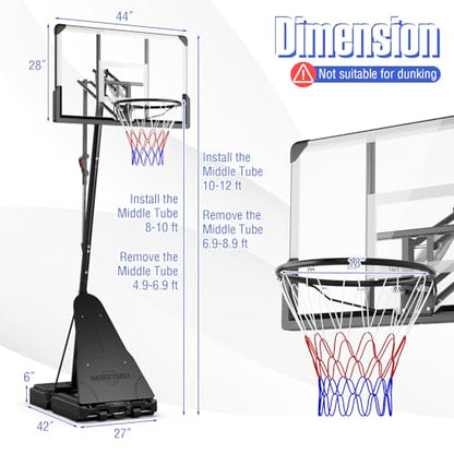 Giantex Portable Basketball Hoop Outdoor - 4.9-10 FT Quickly Height Adjustable Basketball Goal System w/ 44 Inch Shatterproof Backboard, Basketball Hoop Indoor for Adults, Backyard, Driveway, Pool