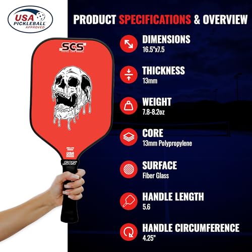 SCS Carbon Fiber Pickleball Paddle – USAPA Approved 2024 – Lightweight, Enhanced Spin, Sure-Grip Handle – Evo-Lite Series for Intermediate Players - color: Overkill