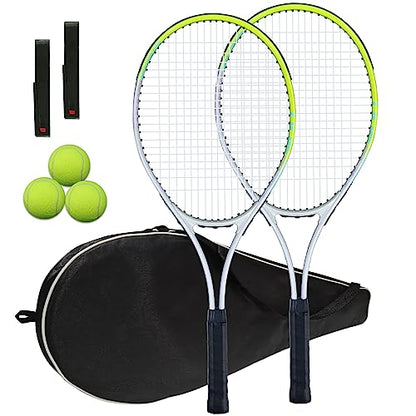 Tennis Racket Pre-Strung Lightweight 27 Inch Racquet Recreational Adult Rackets for Men Women Students Training Tennis Starter Kit with Balls,Carry Bag and Overgrips