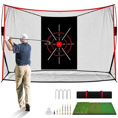 10x7ft Golf Net: Golf Hitting Practice Nets for Backyard Driving Real Balls, Heavy Duty Golfer Training Net with Mat for Outdoor/Indoor/Garage/Basement Hitting Swing Chipping,Ideal Gift for Men Dad