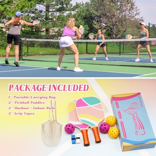 HITTIONA Pickleball Paddles - Fiberglass Pickleball Paddles Set of 2, USAPA Approved Pickle Ball Rackets 2 Pack with 4 Pickleball Balls, 1 Pickleball Net Bag, Paddles Ball Set for Beginners