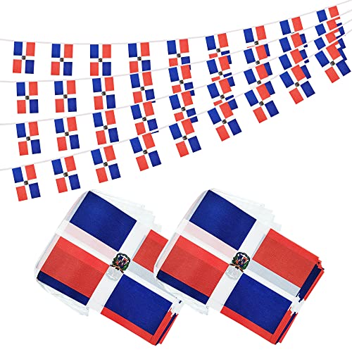 100 Feet Dominica Banner Flag String, Dominican Mini Flag Small Banner, for Party, Shops and Bars Decorations, Outdoor Decorations, 76 Flags - color: Dominica - 2 Pack