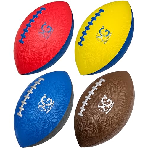 Macro Giant 9-Inch PU Foam American Footballs, Set of 4 – Soft PU Mini American Footballs for Kids in Bright Basic Colors, Safe Playground Balls for Backyard Games, School PE, and Youth Training - color: Basic Colors