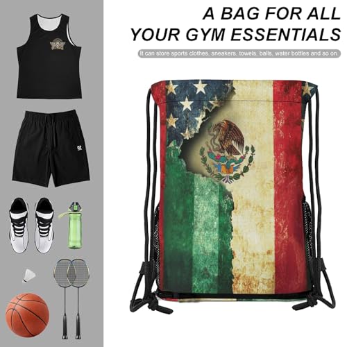 Flag Mexican Drawstring Backpack Gym Bag With Shoe Compartment String Bag Sport Beach Swimming Sackpack For Women Men - color: Flag Mexican