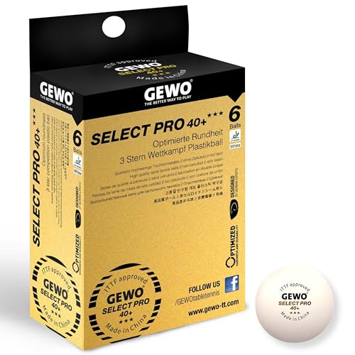 GEWO Tischtennisbälle Select PRO - 3 Sterne Tischtennis-Ball aus Plastik 40+ mit Naht - ITTF-zertifizierte Wettkampf Bälle - hochwertige Profi-Tischtennisbälle weiß, 40+mm Durchmesser