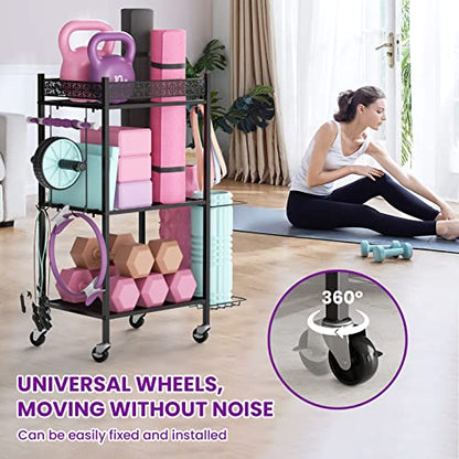 Yoga Mat Storage Rack, Home Gym Storage Rack, VOPEAK Workout Storage for Yoga Mat, Foam Roller, Gym Organizer Gym Equipment Storage for Home Exercise and Fitness Gear