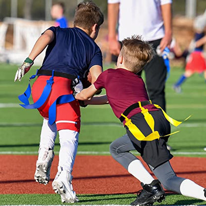 Hungdao 10/12 Players Flag Football Belts and Flags Adjustable Football Belts for Kids Teens Adults Team Training Sport Event - color: Yellow, Blue