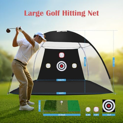 Golf Net, 10 x 7ft Backyard Practice net, Golf Hitting,Driving Net with mat for Indoor/Outdoor - style: Triangle Target