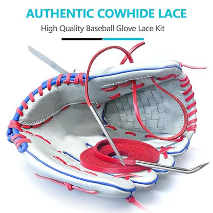 Baseball Glove Lace, Mitt Lace Repair Kit Softball 2 Leather Laces and 2 Lacing Needles for Catcher's Glove - color: Rose-pink