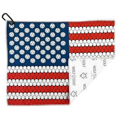 Wolf Golf Towels Pickleball Towel | Pickleball Gifts | American Flag Paddles | Sport Towel | Retirement Gift - color: American Flag
