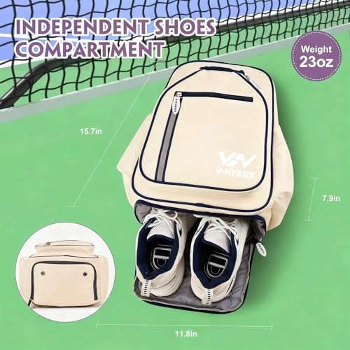 Pickleball Bags, 30L Deluxe Waterproof Pickleball Backpack with Shoe Compartment for Men Women Pickle Ball Gift Accessories for Pickball Lovers (Beige) - color: Beige