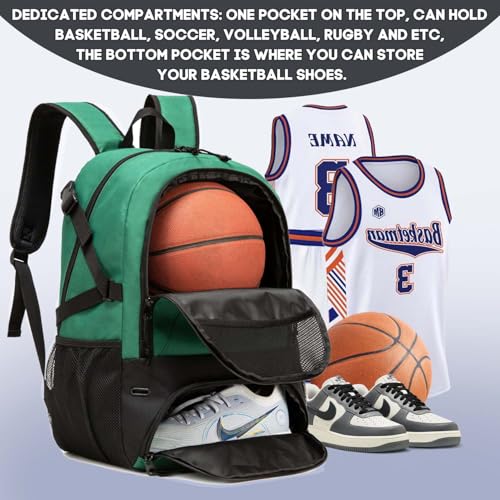 Basketball Bag Backpack, Large Capacity Sports Equipment Bags for Basketball, Soccer, and Volleyball. - color: green
