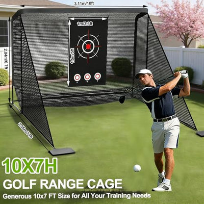 Golf Cage Practice Hitting Net, 10x7ft Golf Hitting net with Side Barriers/Auto-Ball Return, 2 Target Clothe, Golfs nets for Backyard Driving Chipping Swing Training, Indoor Outdoor Use