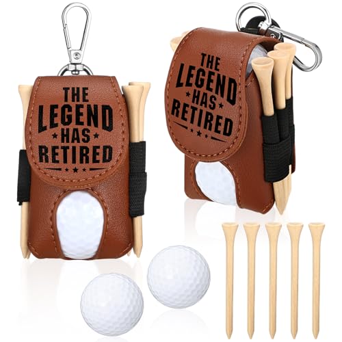 Realspring 8 Pcs Father's Day Golf Retired Gifts Set Daddy Grandpa Golf Gifts, Ball Pouch Bag and 5 Pcs Wood Tees 2 Balls Christmas Birthday Gift for Men, Grandpa from Daughter Son