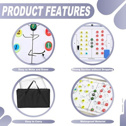 Soccer Coaching Board Magnetic, Double-Sided Dry Erase Soccer Tactics Board for Coaches, Soccer Magnet Board & Coaching Equipment with Markers, Pen, Carry Bag, Coach Gift - color: Soccer-white