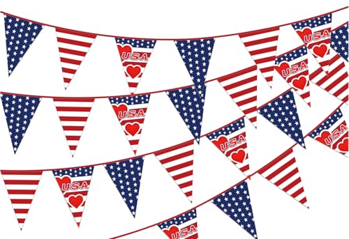 USA Patriotic Triangular String Flags, 24PCS Stars & Stripes Bunting Banner, 27ft Total Length, Waterproof Polyester Pongee, 4th of July Independence Day Decor for Home Bar Garden - color: X